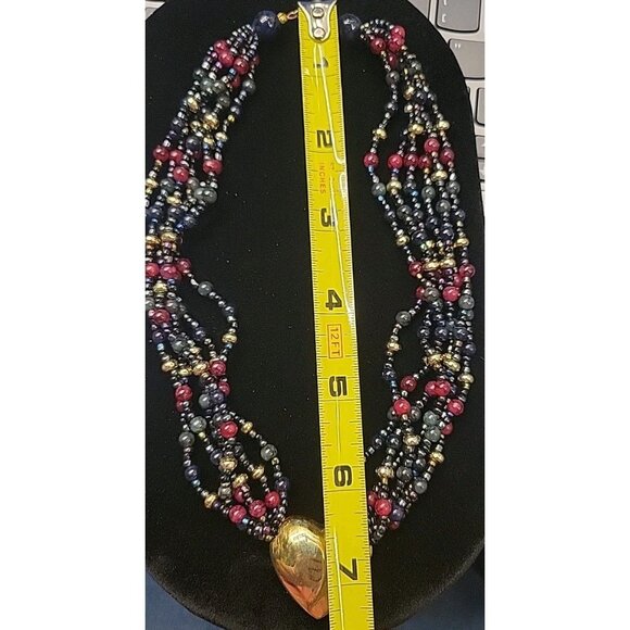 Beaded Choker Necklace Goldtone Heart Vintage 80s - Picture 3 of 5